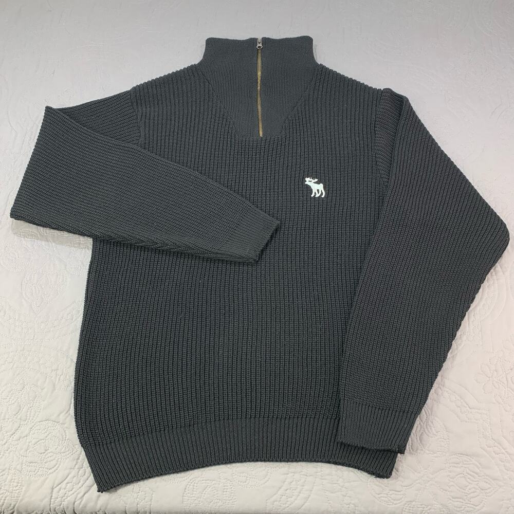 Knitwear Sweater Mens‎ Large Knit Black Mock Neck 1/4 Zip Waffle Knit Pullover